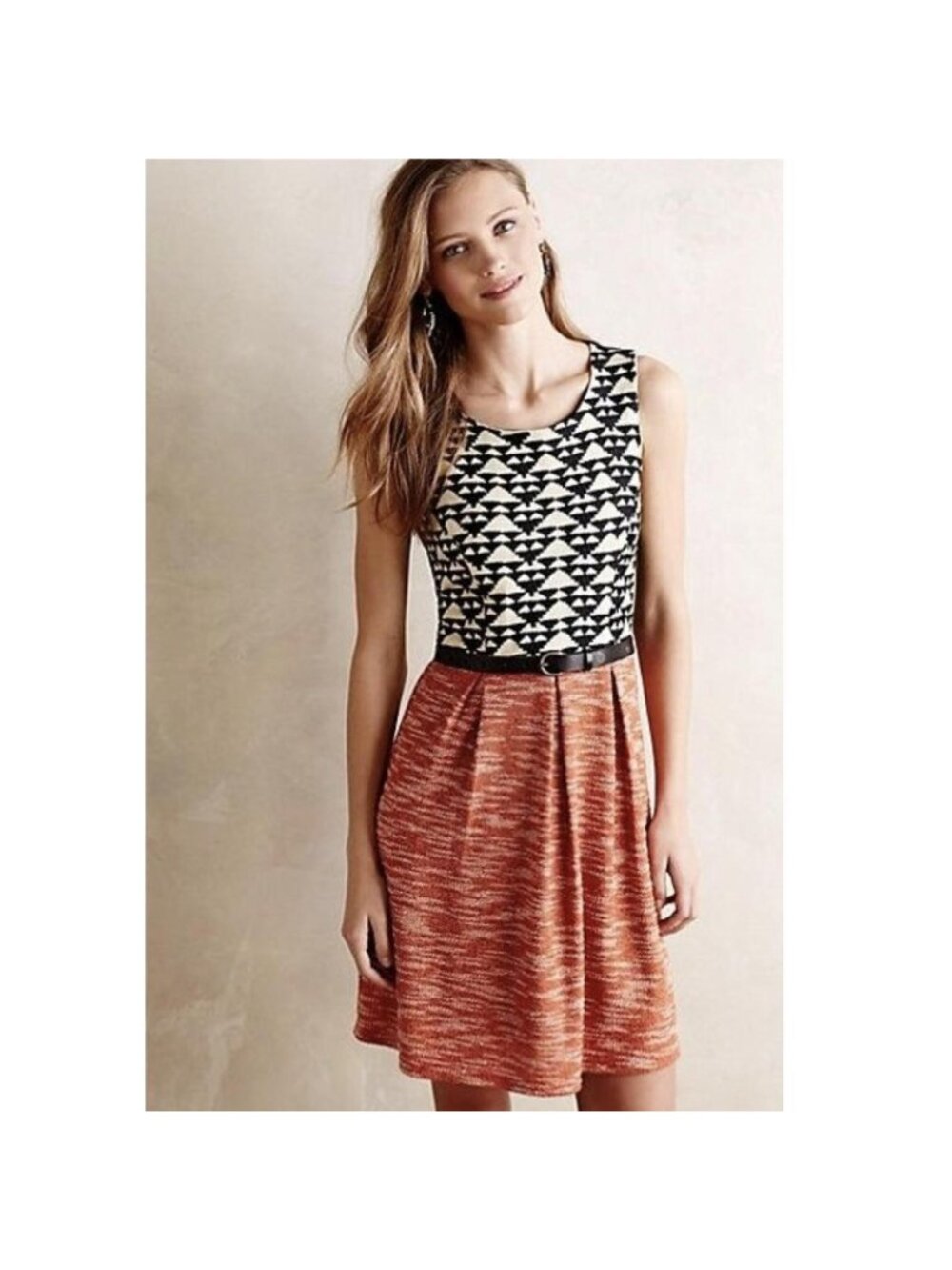 Maeve Anthropologie Black White Orange Tweed Geometric Dress NWT, Size XS